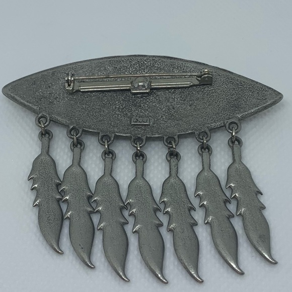 Silver Western Faux Onyx and Feather Brooch - Picture 2 of 3